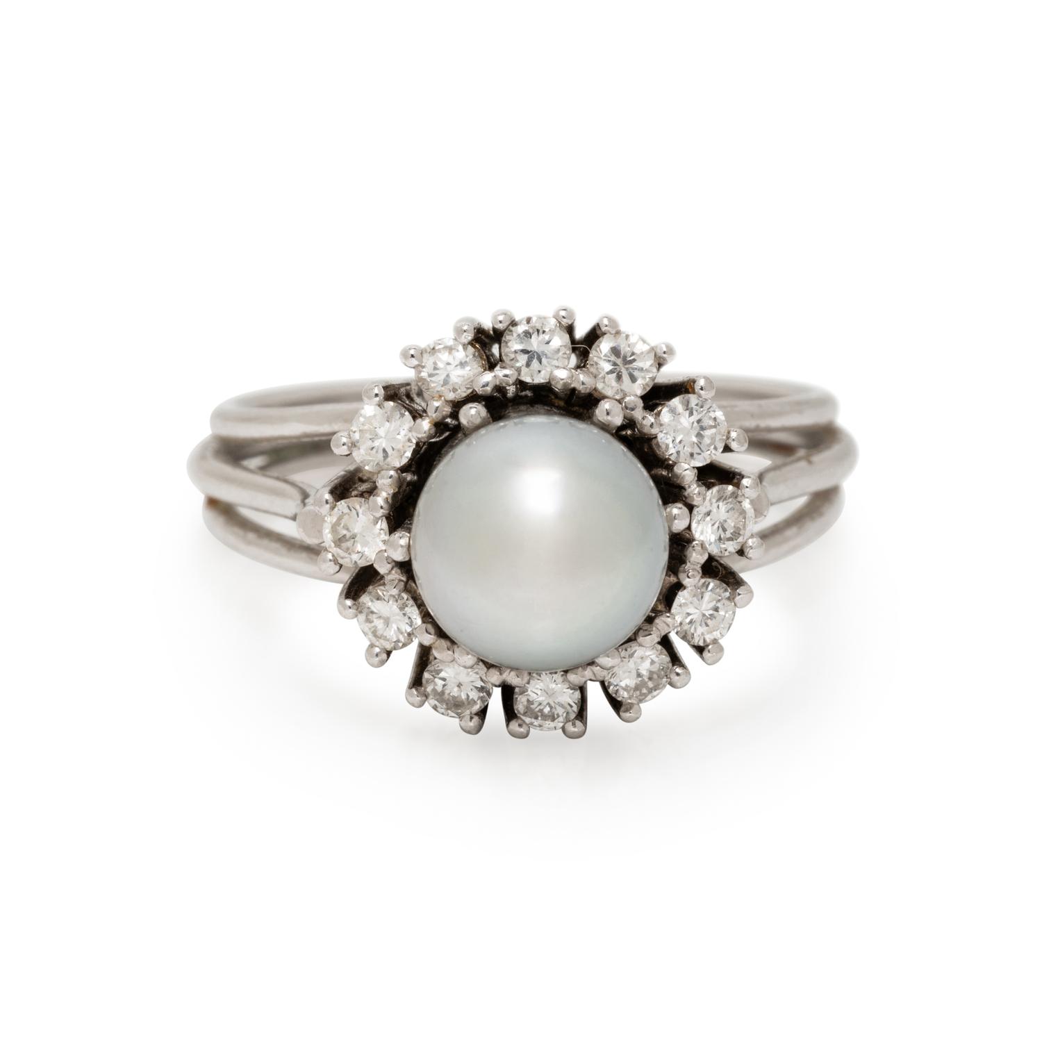 CULTURED PEARL AND DIAMOND RING