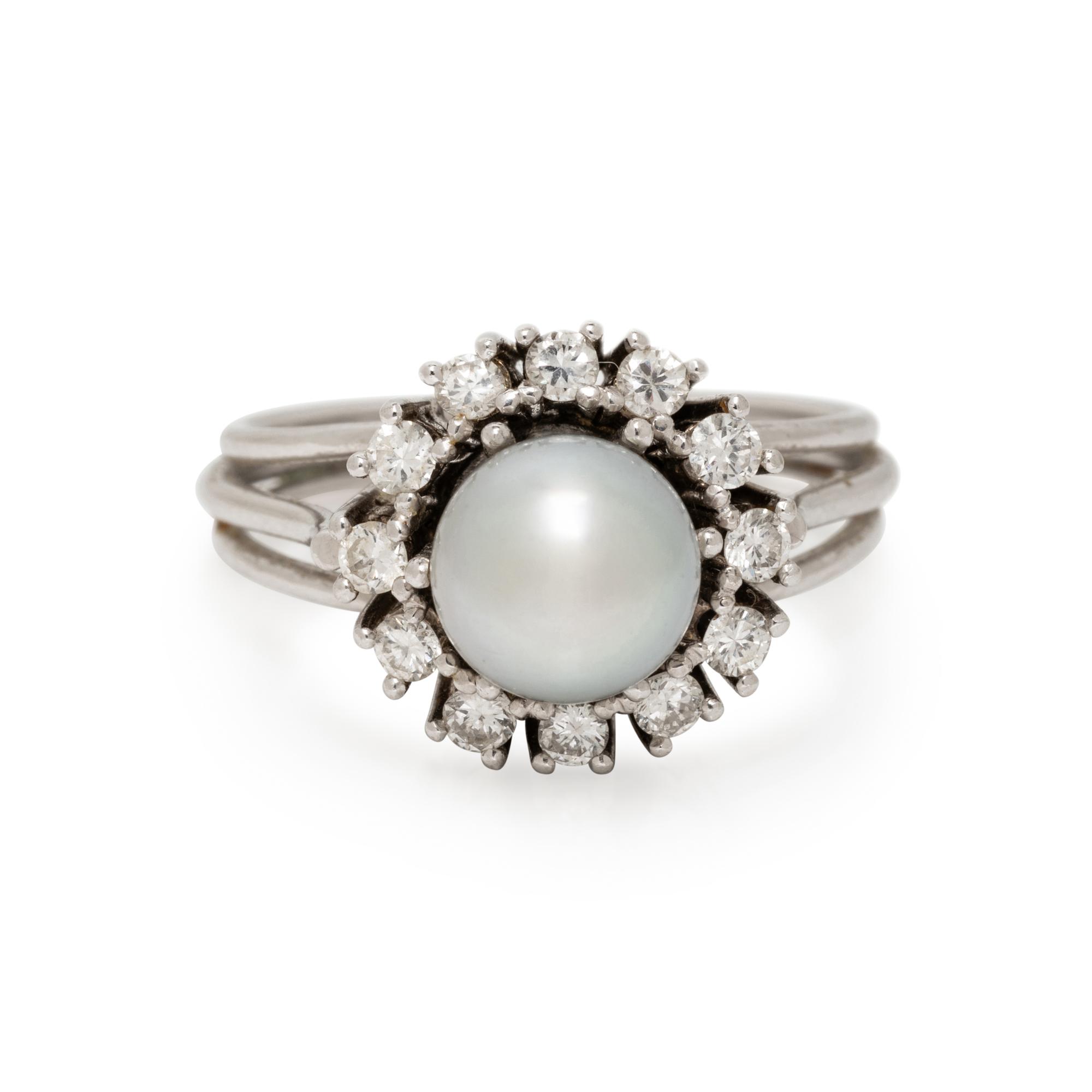 CULTURED PEARL AND DIAMOND RING