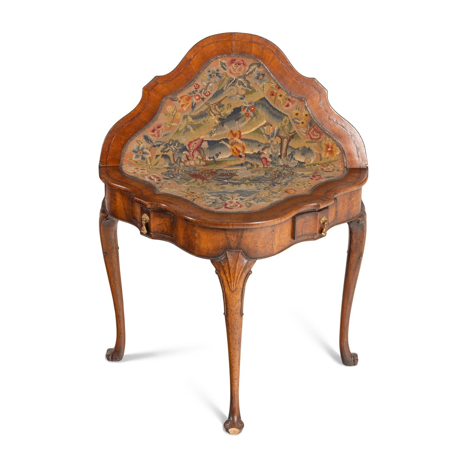 A Dutch Walnut and Needlework Game Table