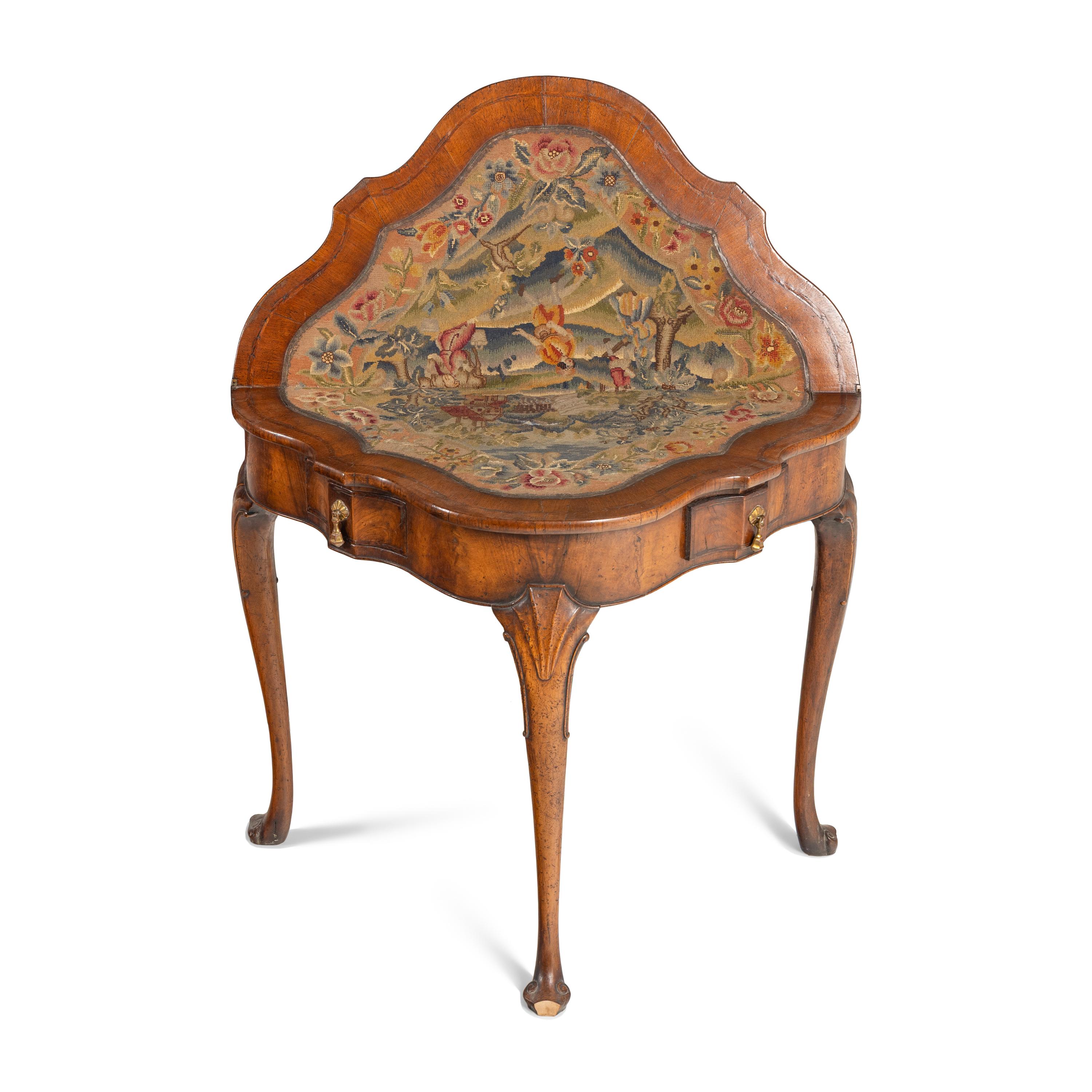 A Dutch Walnut and Needlework Game Table