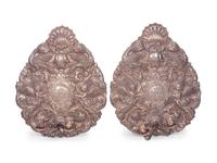 A Pair of Continental Silver Ecclesiastic Two-Light Sconces