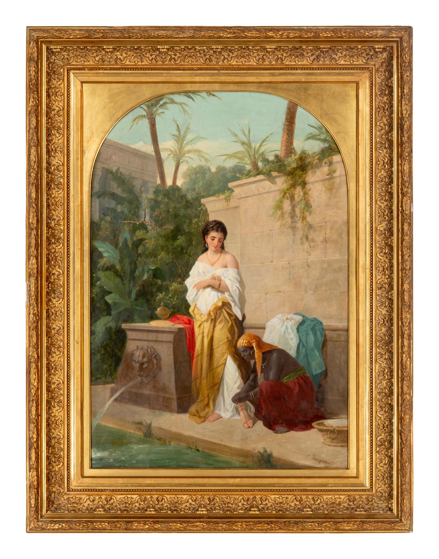 A Woman Near a Bath with Her Attendant
