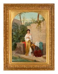 A Woman Near a Bath with Her Attendant