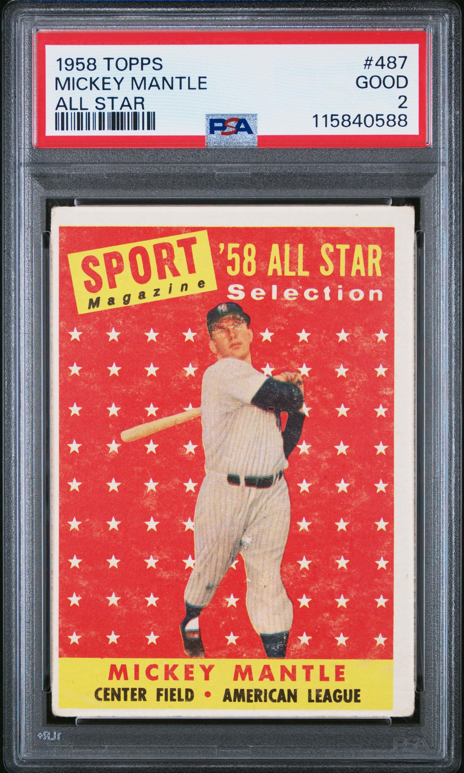 A 1958 Topps Mickey Mantle All Star Baseball Card No. 487 (PSA 2 GOOD)