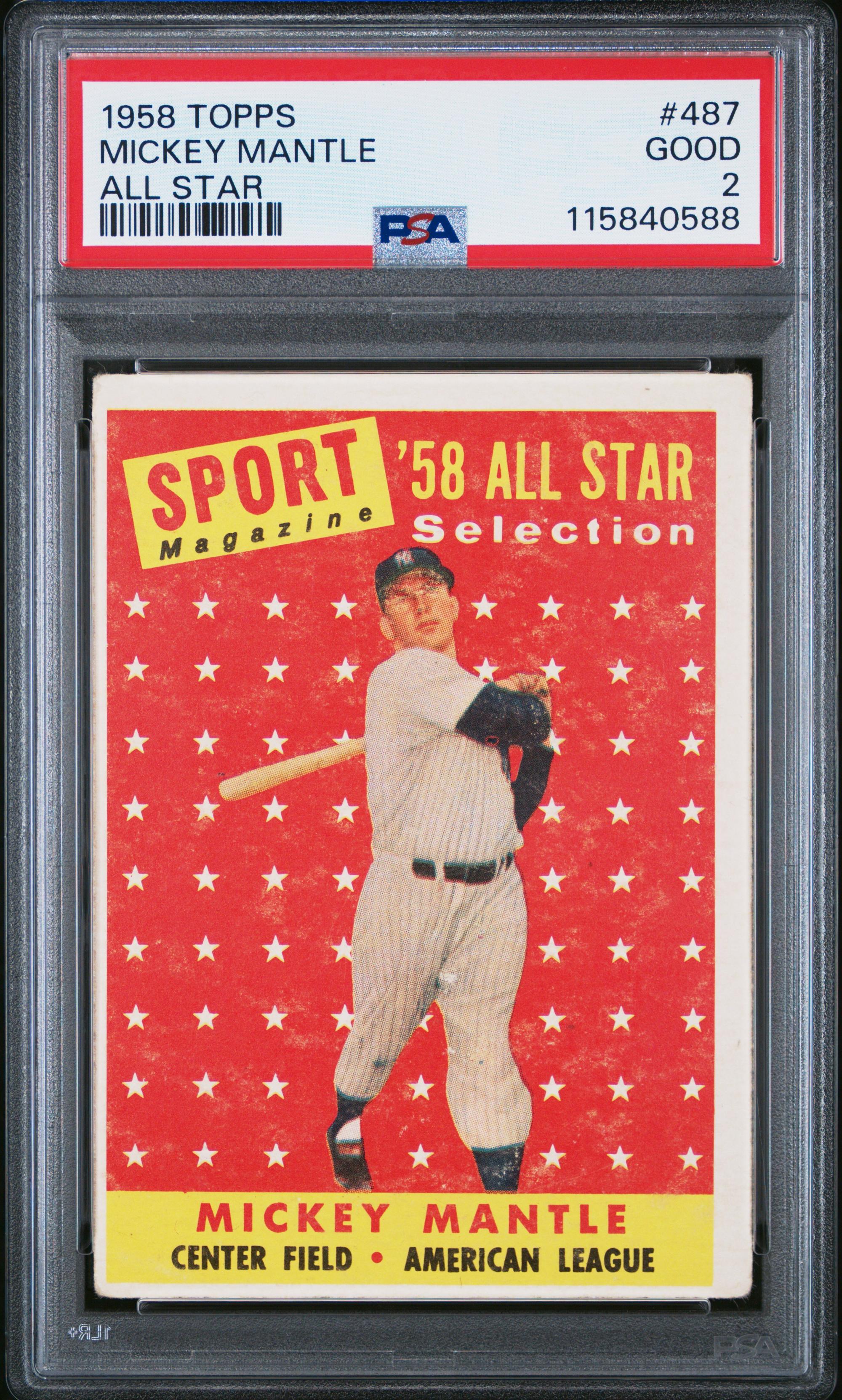 A 1958 Topps Mickey Mantle All Star Baseball Card No. 487 (PSA 2 GOOD)