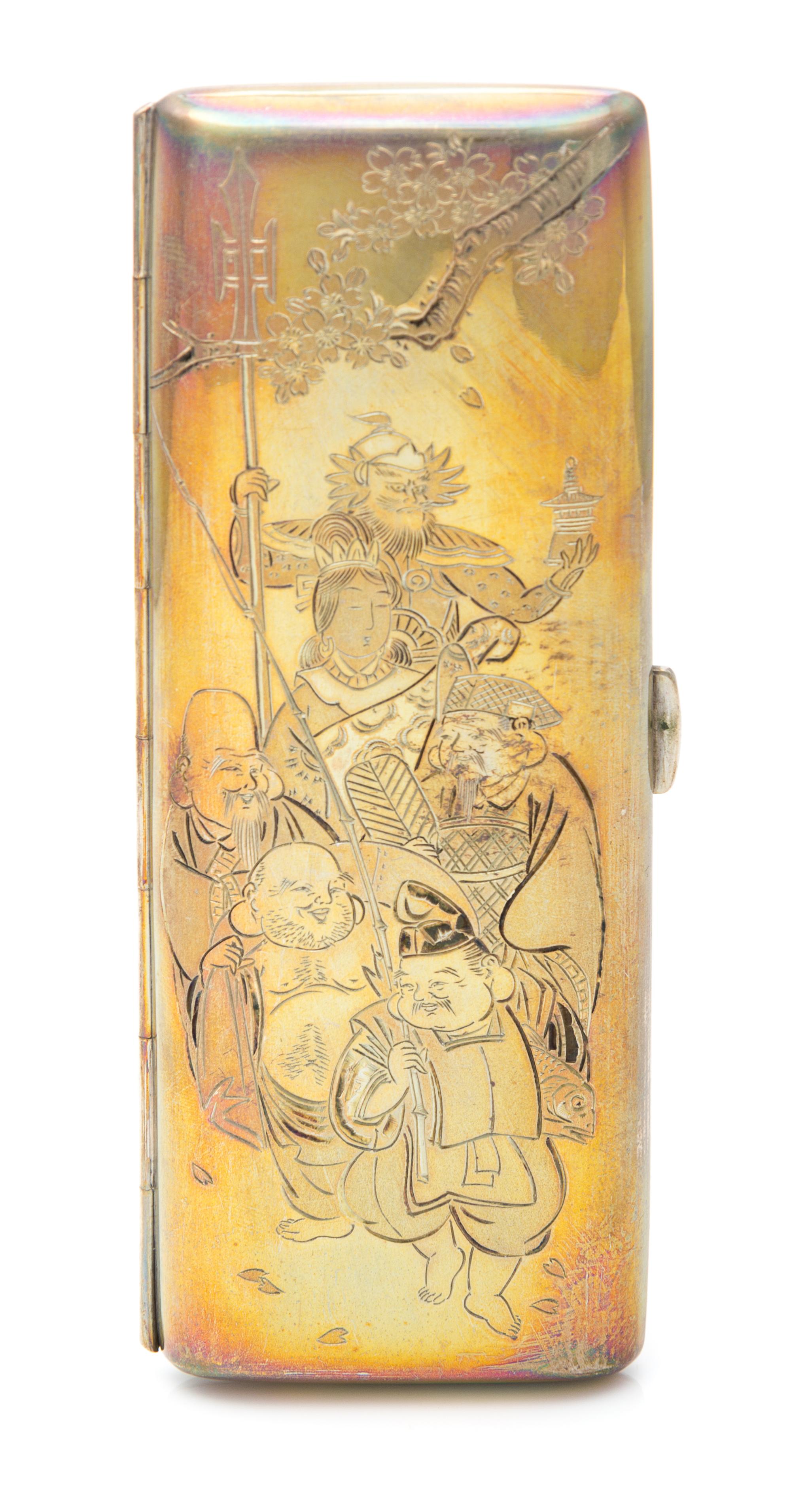 An American Silver Cigarette Case, , the case worked with Orientalist scenes.