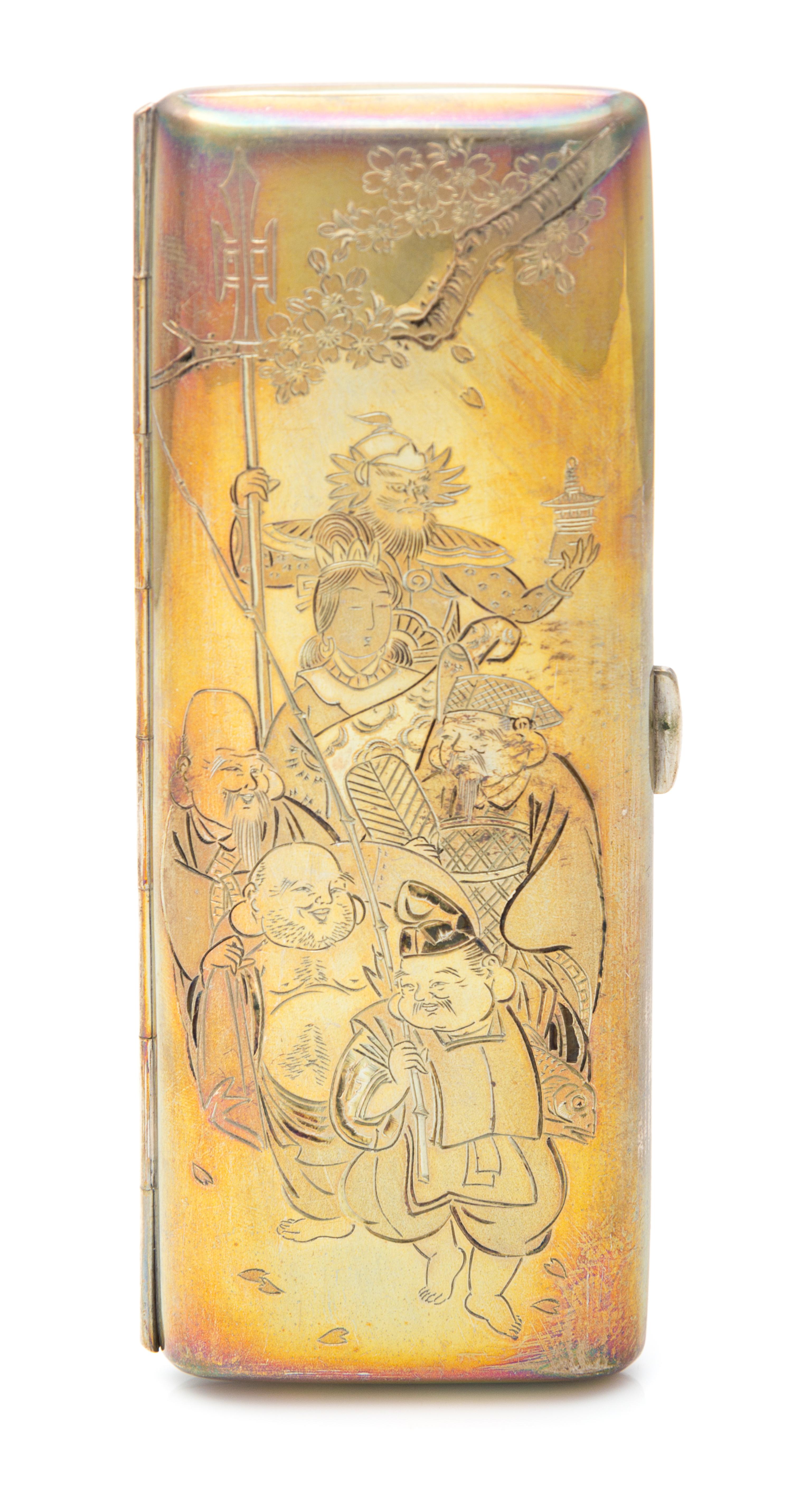 An American Silver Cigarette Case, , the case worked with Orientalist scenes.