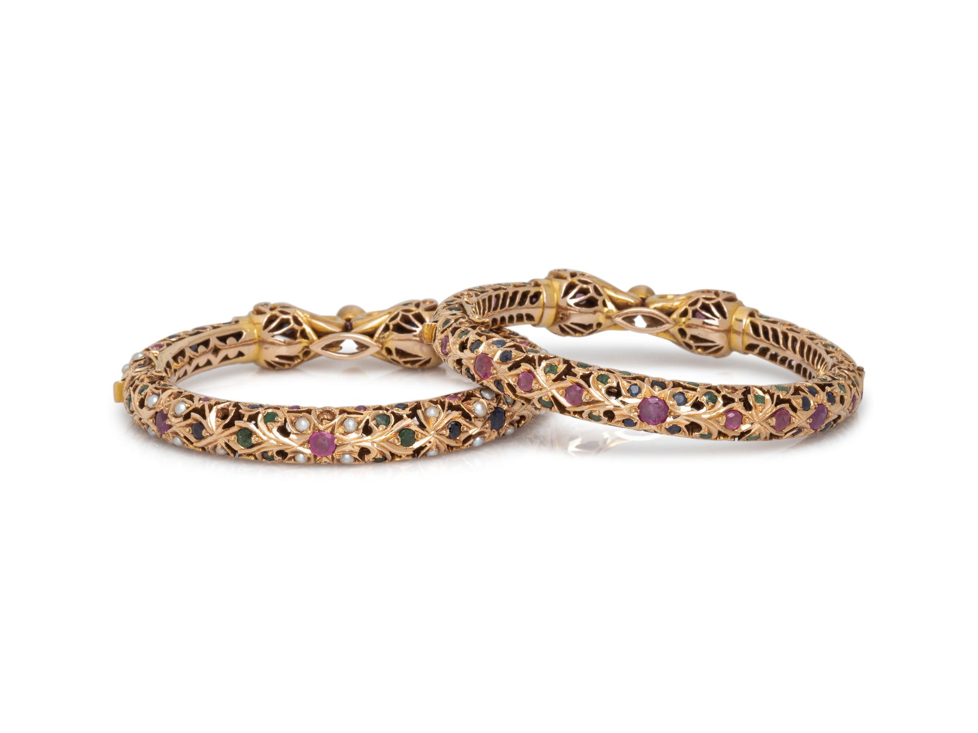 YELLOW GOLD AND MULTIGEM BANGLE BRACELET SET