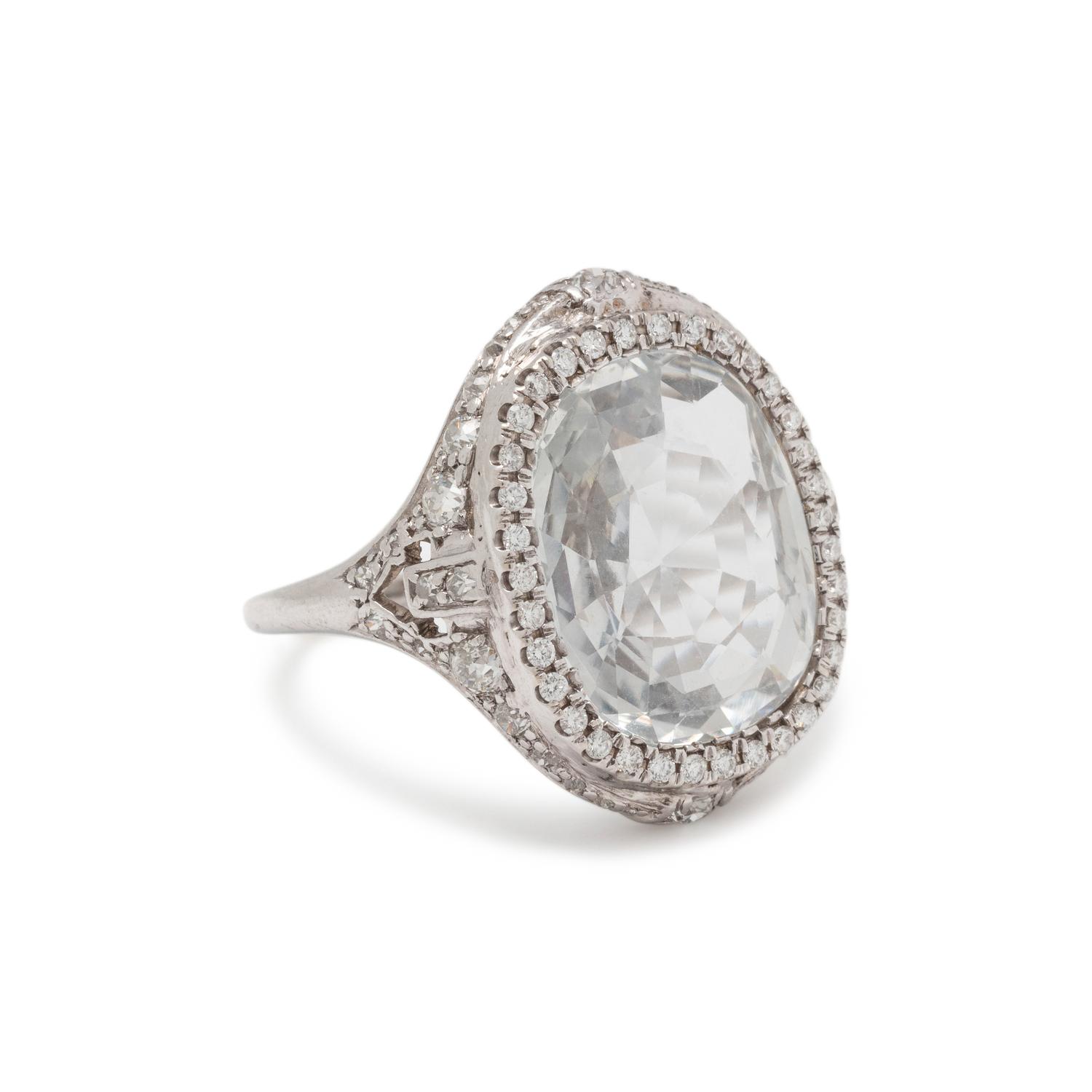 COLORLESS SAPPHIRE AND DIAMOND RING