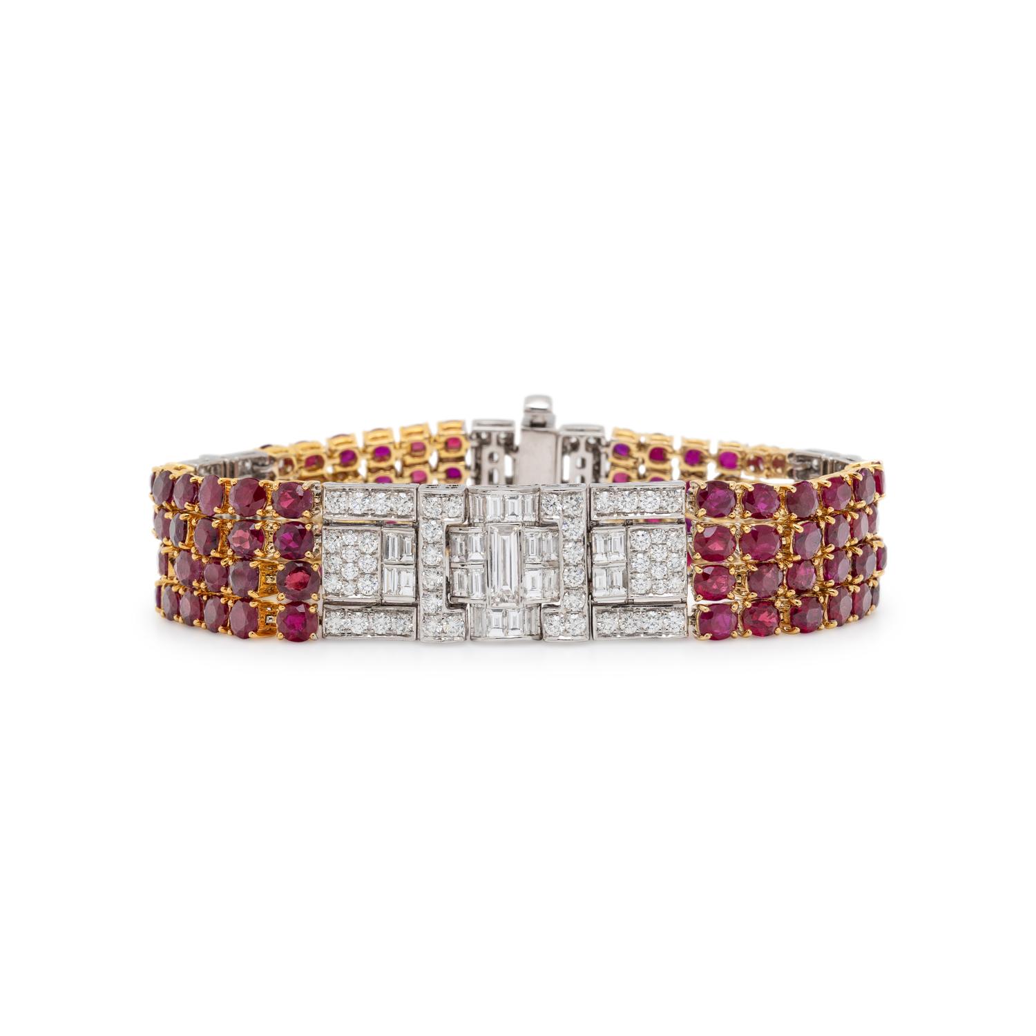 UNHEATED BURMESE RUBY AND DIAMOND BRACELET