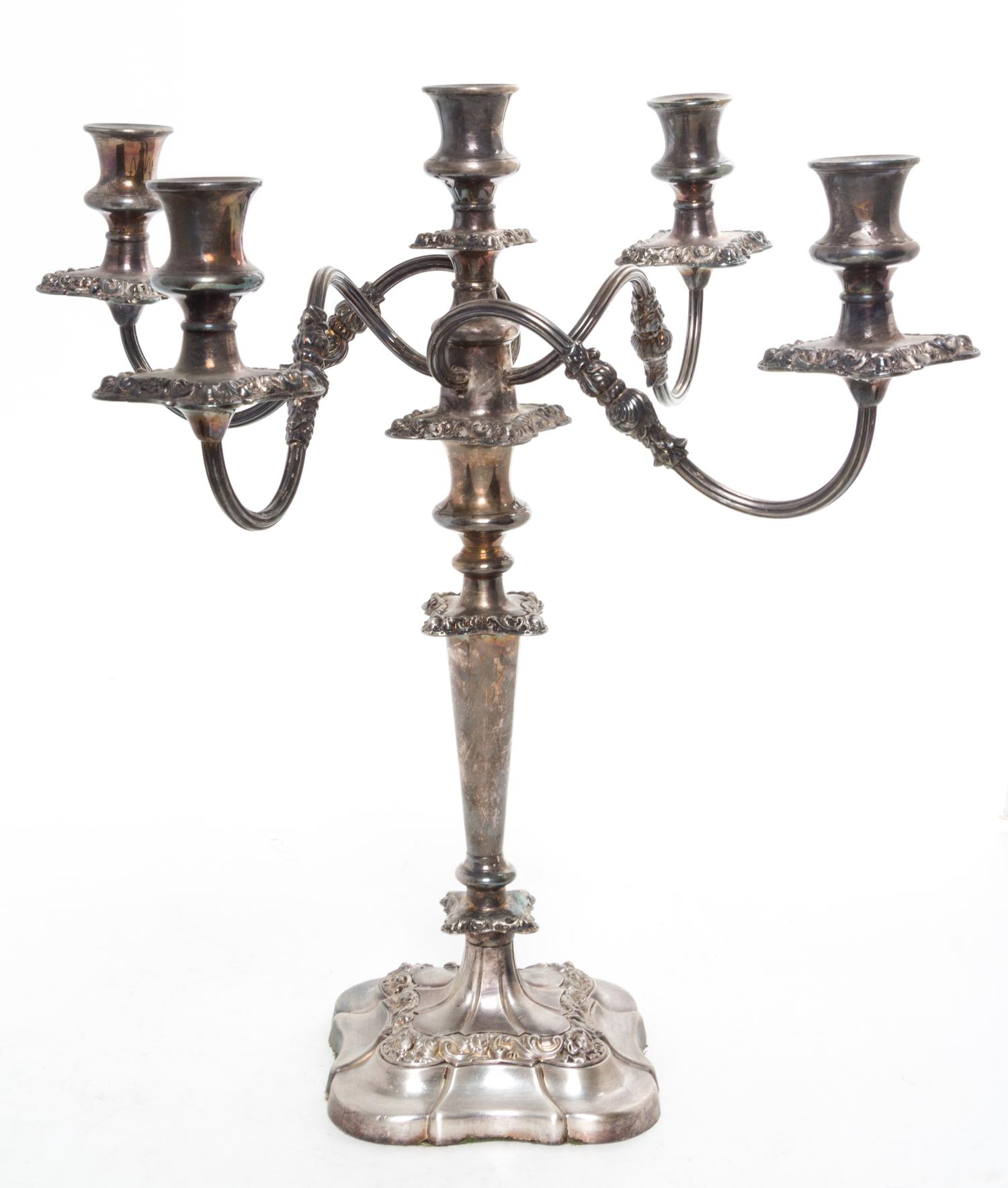 A Silver-plate Five-Light Candelabrum Height 18 1/2 inches.