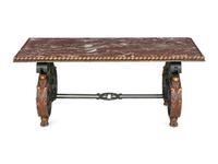 A Robert Merceris Wrought Iron Cocktail Table with Inset Marble Top
