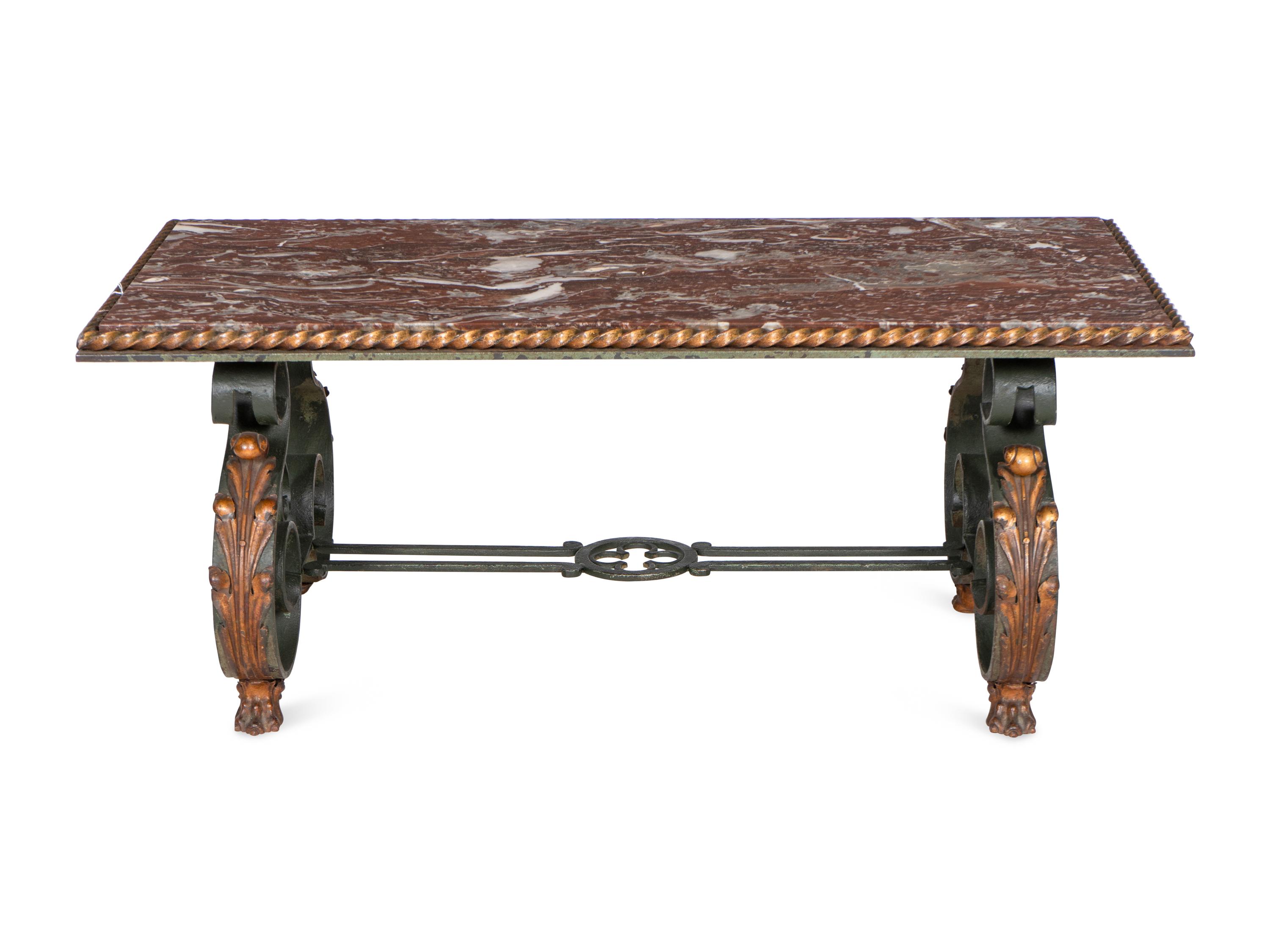 A Robert Merceris Wrought Iron Cocktail Table with Inset Marble Top