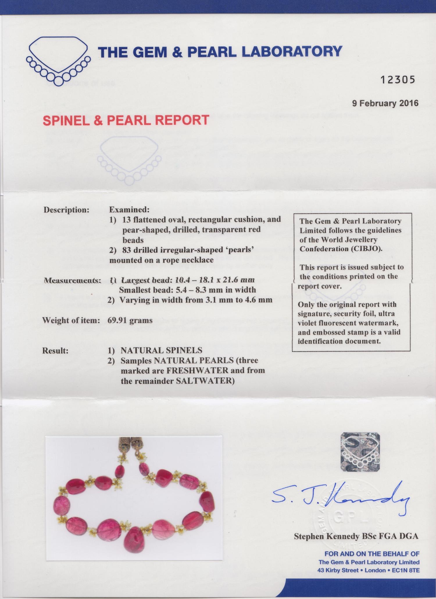 A Fine Spinel Bead and Natural Pearl Necklace,