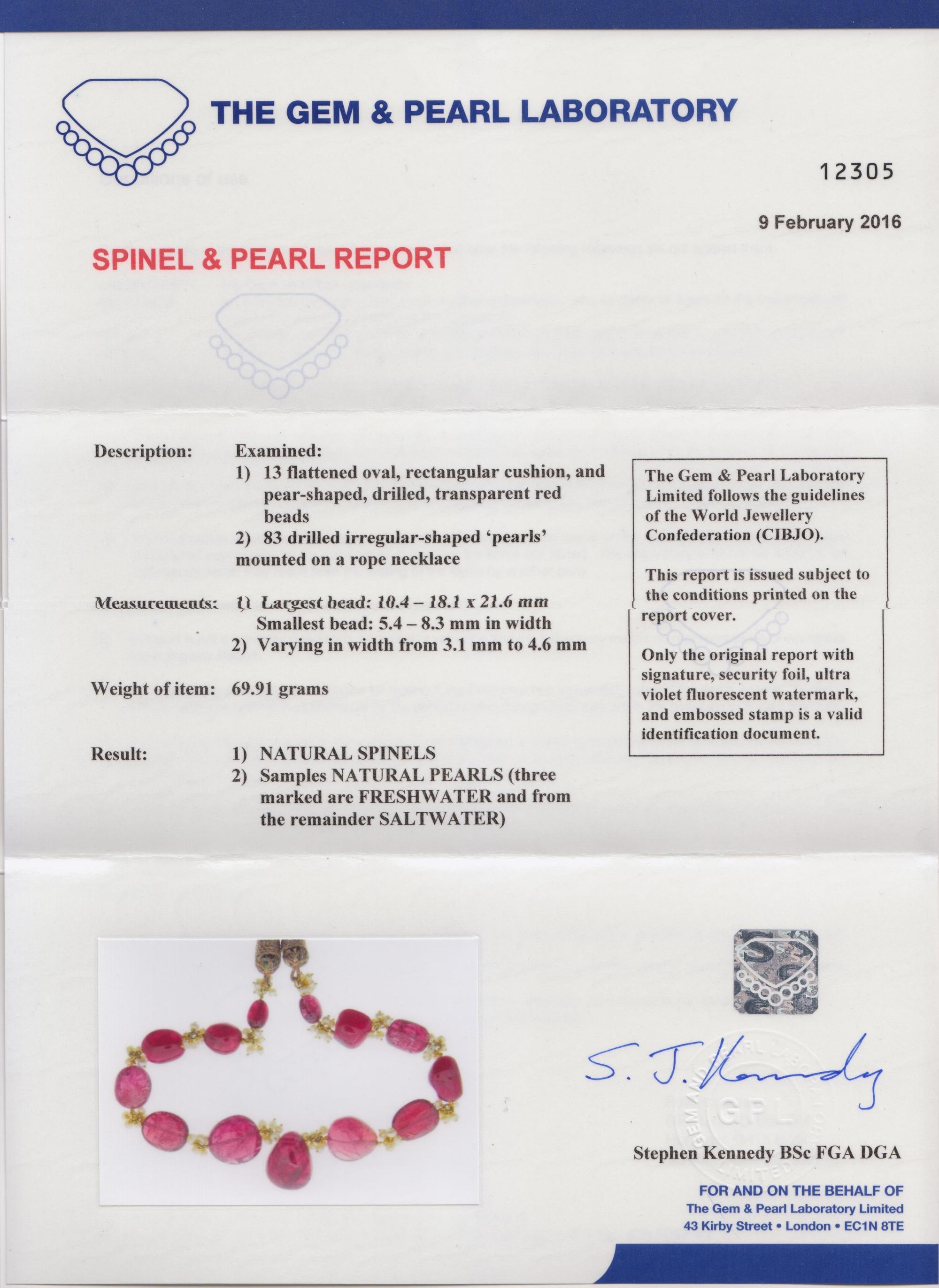 A Fine Spinel Bead and Natural Pearl Necklace,