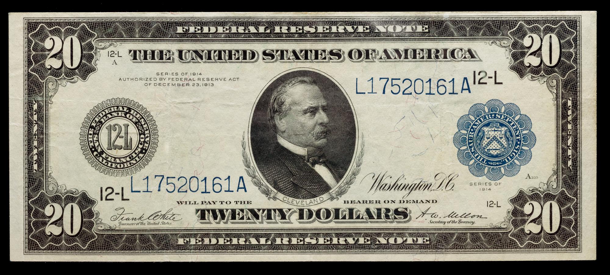 A United States Series 1914-L $20 Federal Reserve Note — PCGS CURRENCY GRADED VF30PPQ