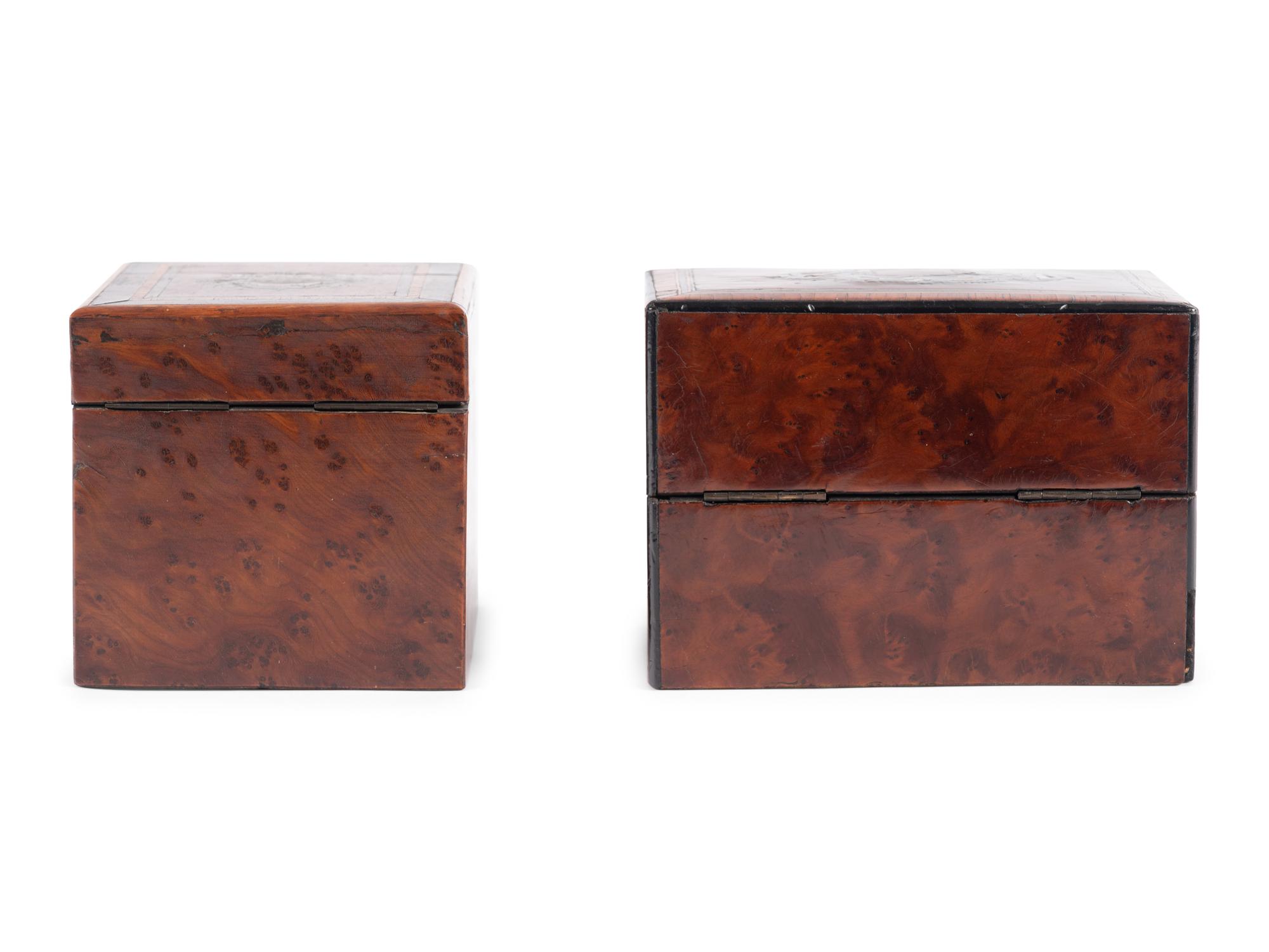 Two French Brass Inlaid Burlwood Boxes