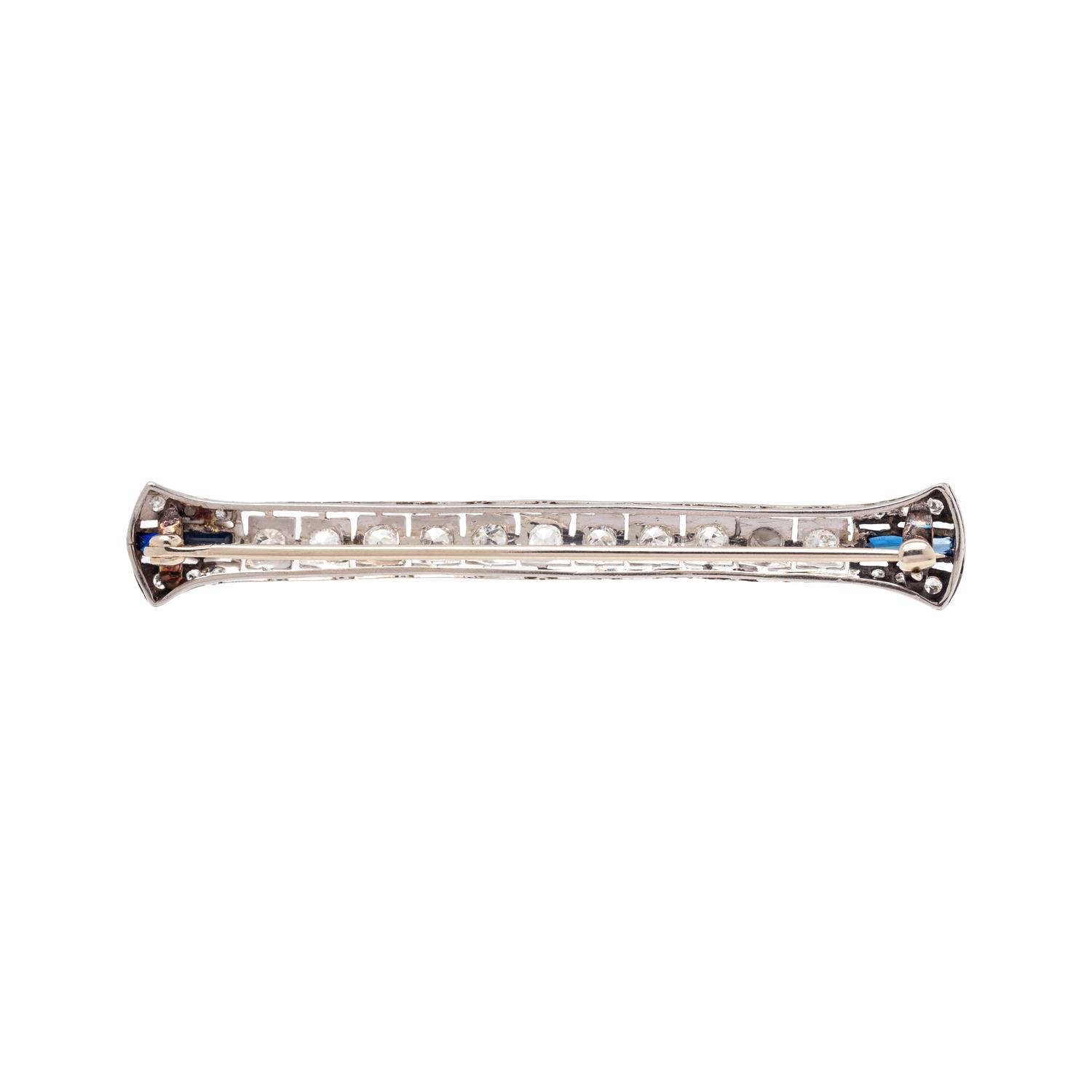 ART DECO, DIAMOND AND SYNTHETIC SAPPHIRE BAR BROOCH