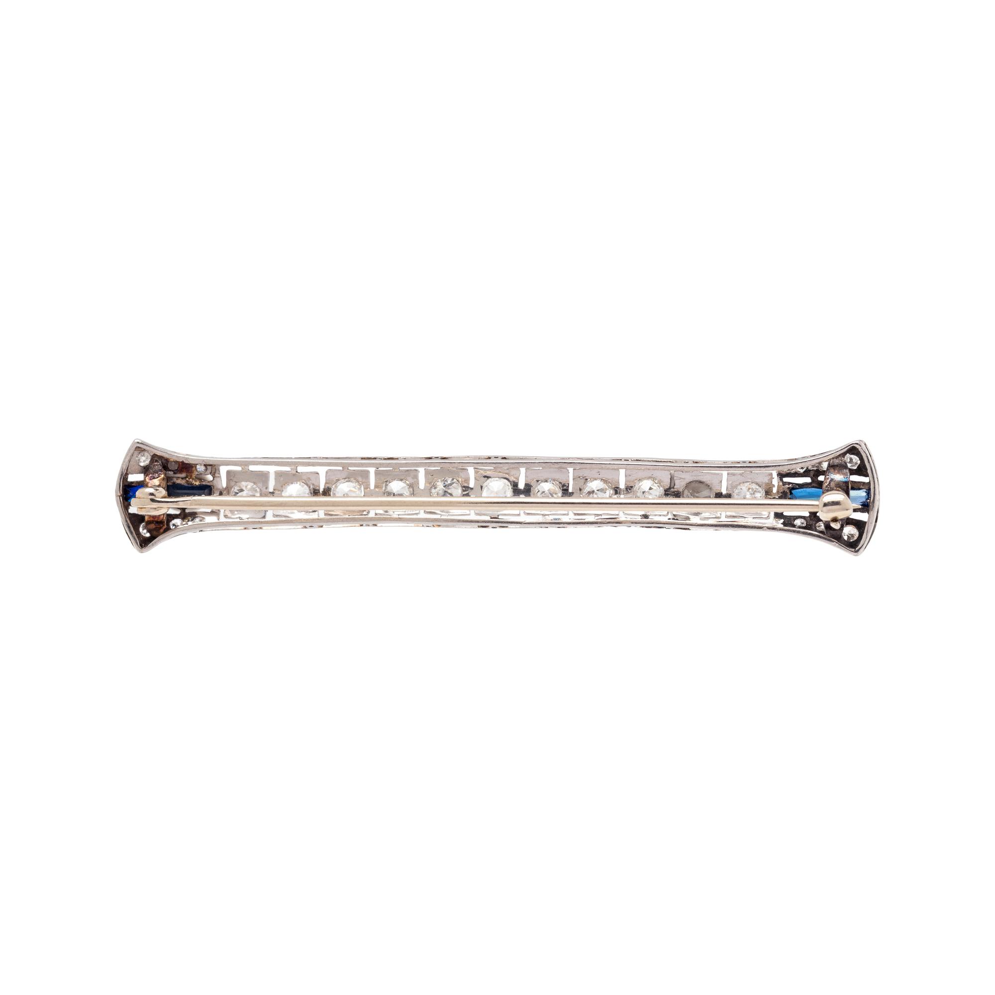 ART DECO, DIAMOND AND SYNTHETIC SAPPHIRE BAR BROOCH