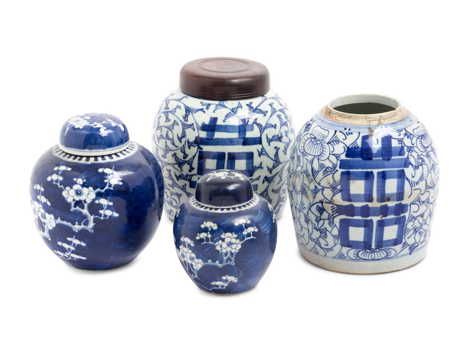 A Group of Four Chinese Blue and White Glazed Ginger Jars