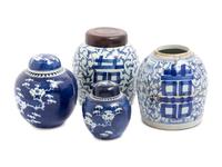 A Group of Four Chinese Blue and White Glazed Ginger Jars