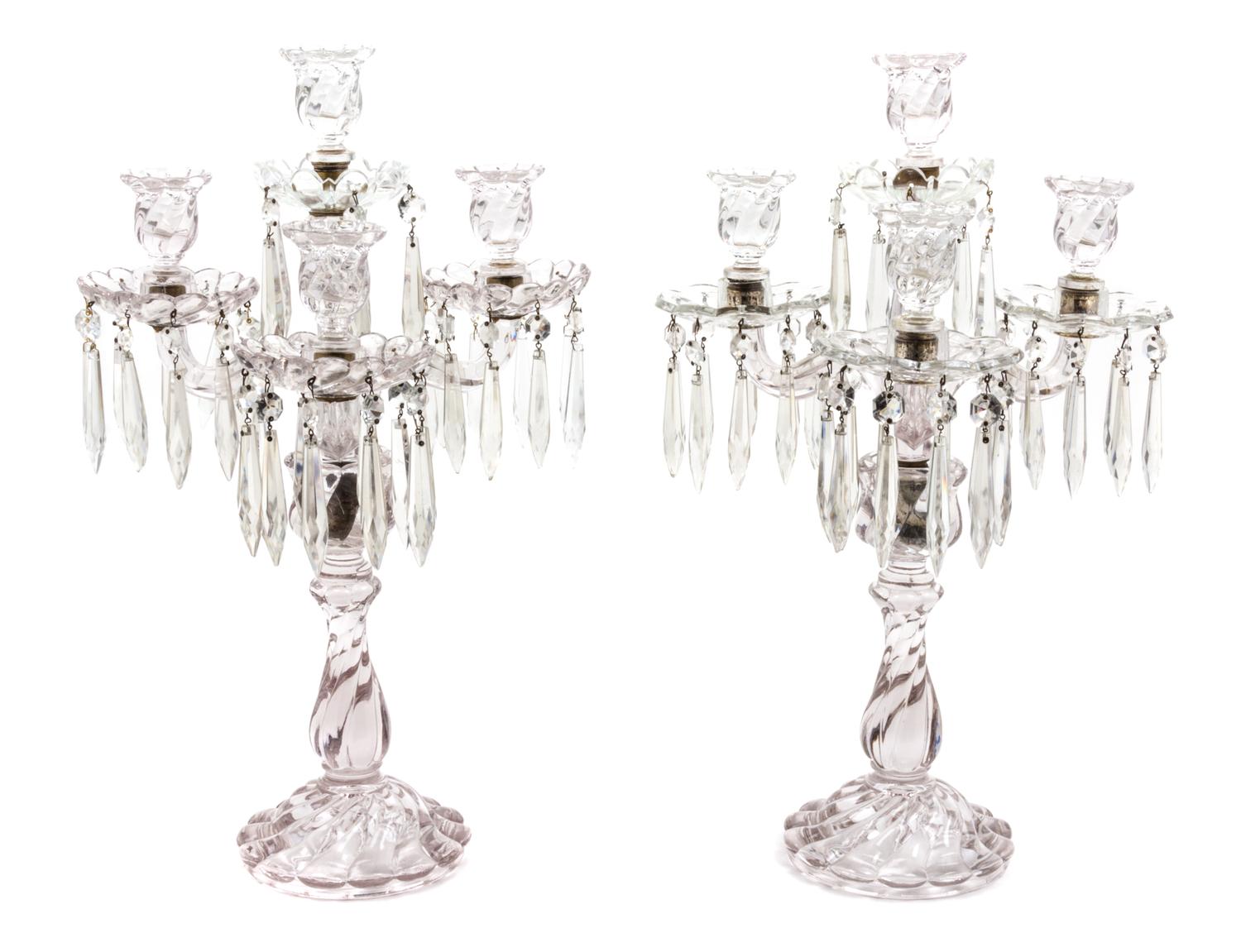 A Pair of Cut Glass Four-Light Candelabra Height 19 1/2 inches. — ATTRIBUTED TO BACCARAT