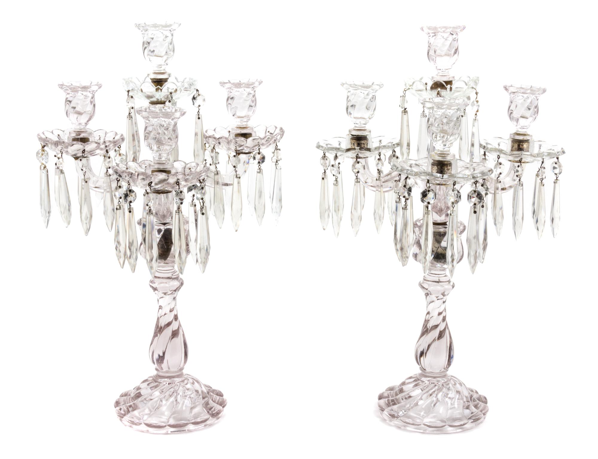 A Pair of Cut Glass Four-Light Candelabra Height 19 1/2 inches. — ATTRIBUTED TO BACCARAT