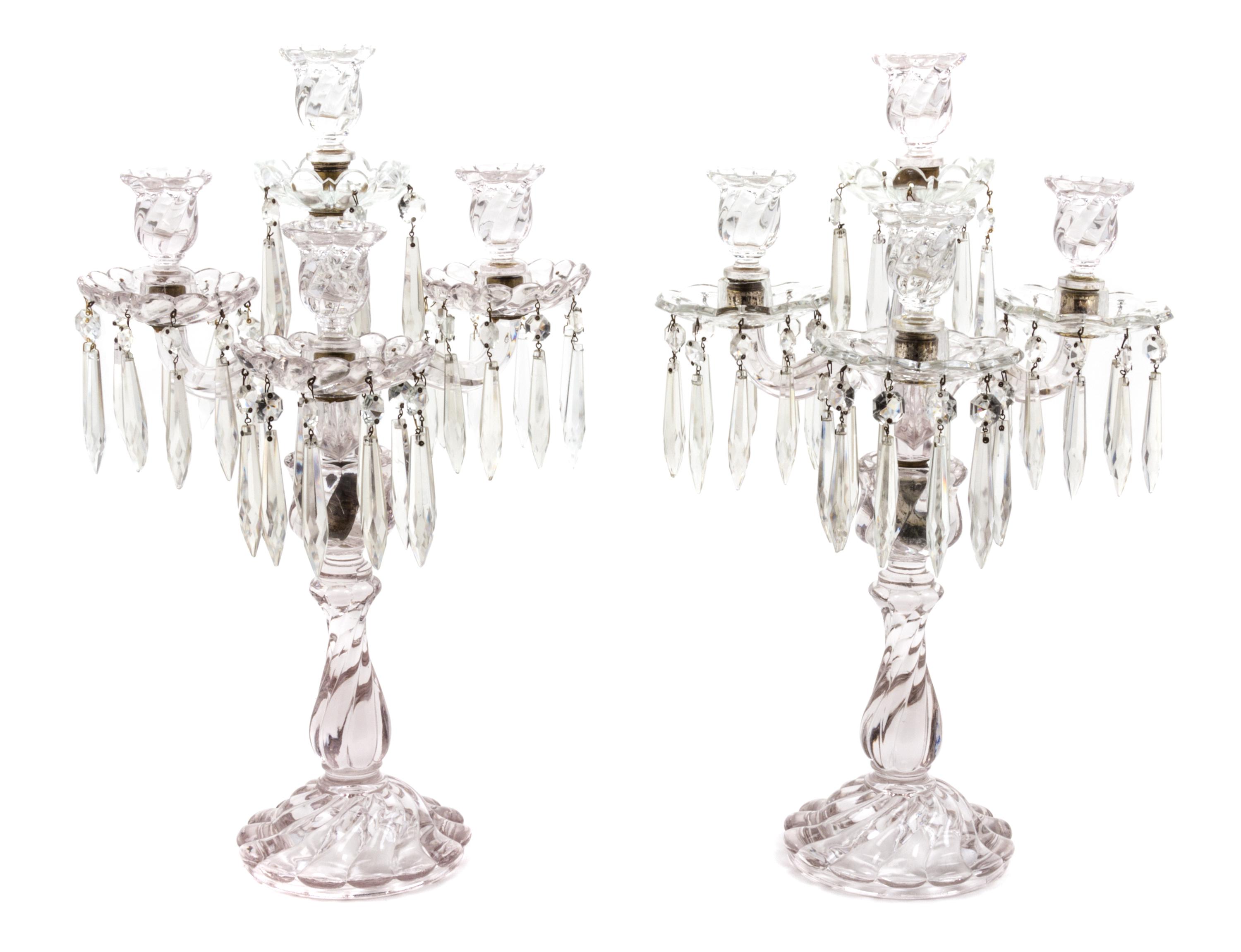 A Pair of Cut Glass Four-Light Candelabra Height 19 1/2 inches. — ATTRIBUTED TO BACCARAT