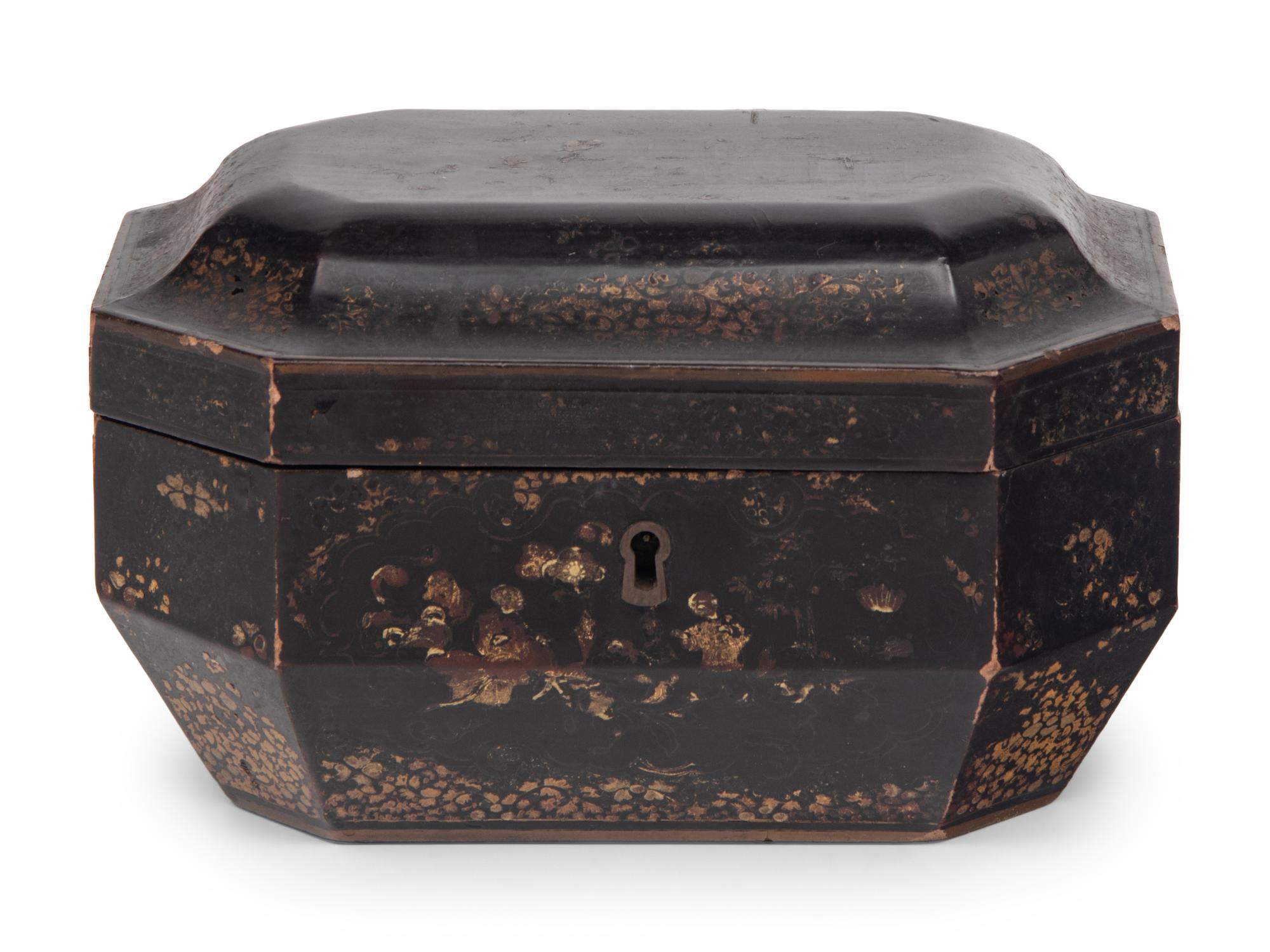 A Chinese Export Lacquer Tea Caddy