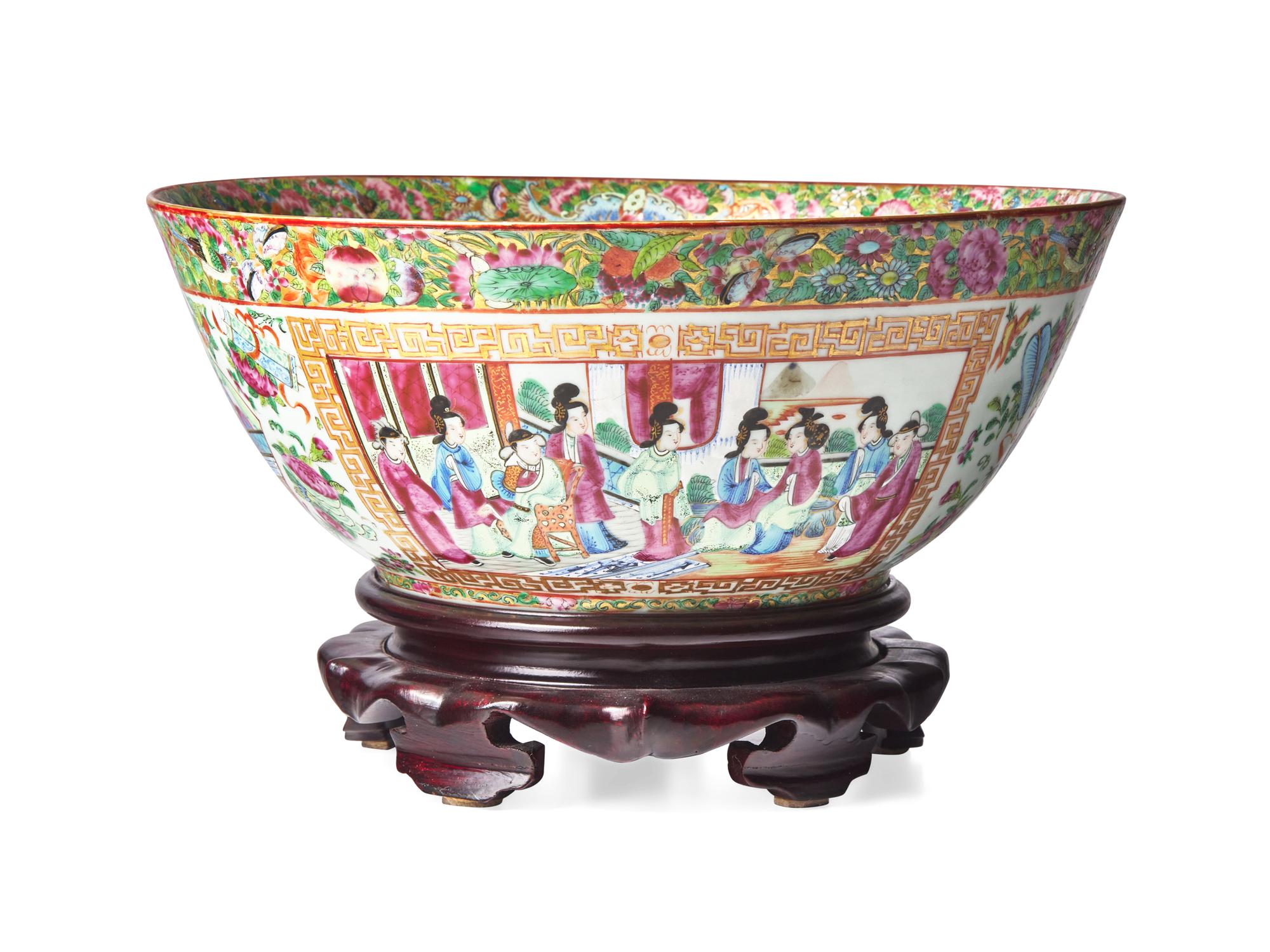 A Chinese Export Porcelain Rose Medallion Punch Bowl