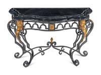A Gilt Metal and Steel Marble-Top Console Table