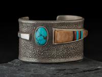Silver Tufa Cast Cuff Bracelet with Inlay