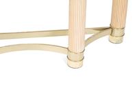 A Modern Fluted White Oak and Gilt Metal Demilune Glass Top Console Table — 20TH CENTURY