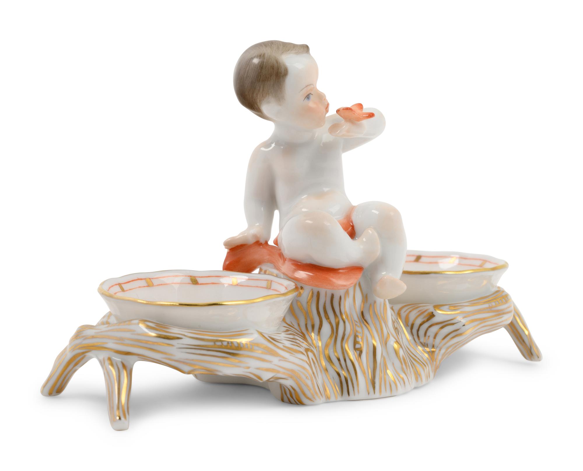 A Herend Porcelain Chinese Bouquet Salt Cellar