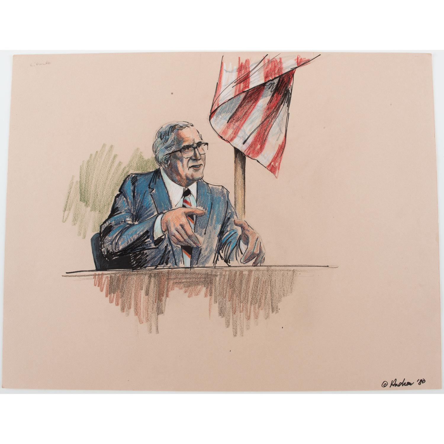 Joan Andrew, Washington Post and CNN Sketch Artist, 16 Original Sketches Documenting the 1980 Trial of Felt "Deep Throat" and Miller, Incl. Nixon and Protestors