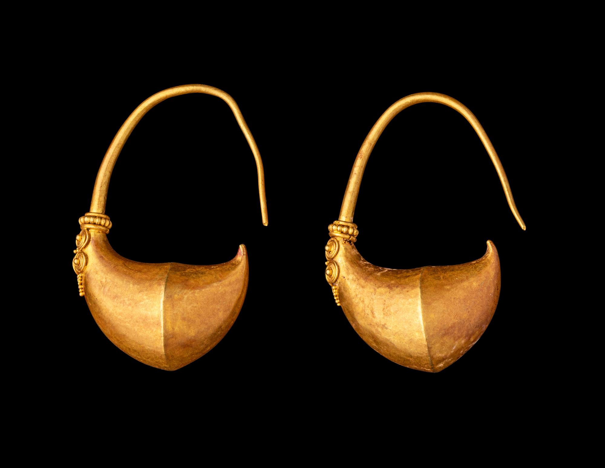 A Pair of Greek Gold Boat-Shaped Earrings