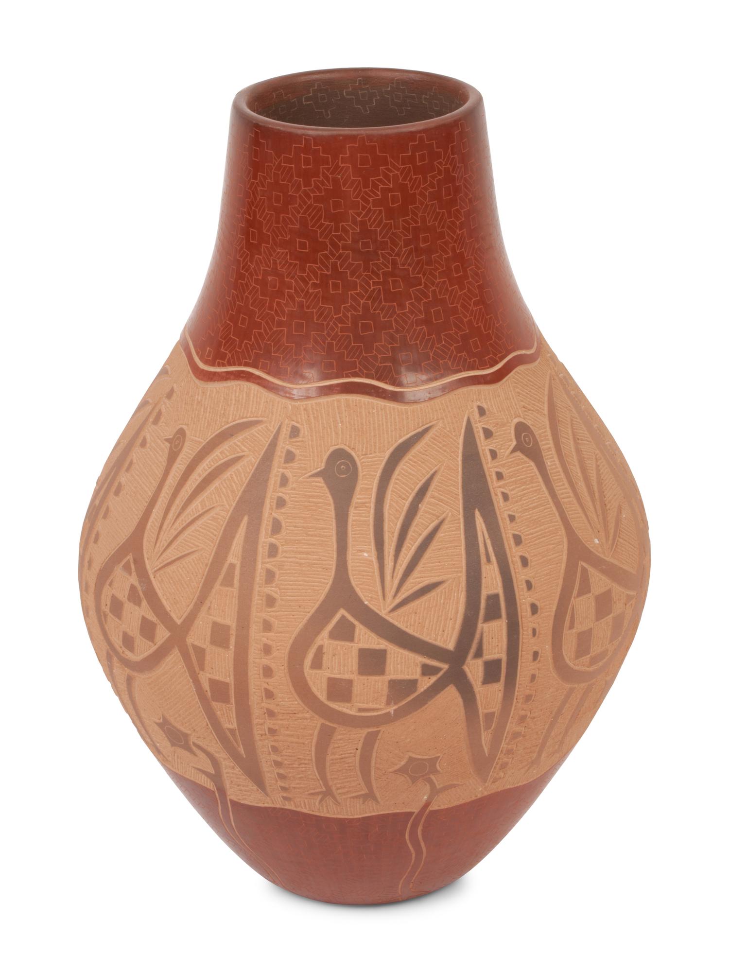 Carved Red and Sienna Pottery Vase, 1998