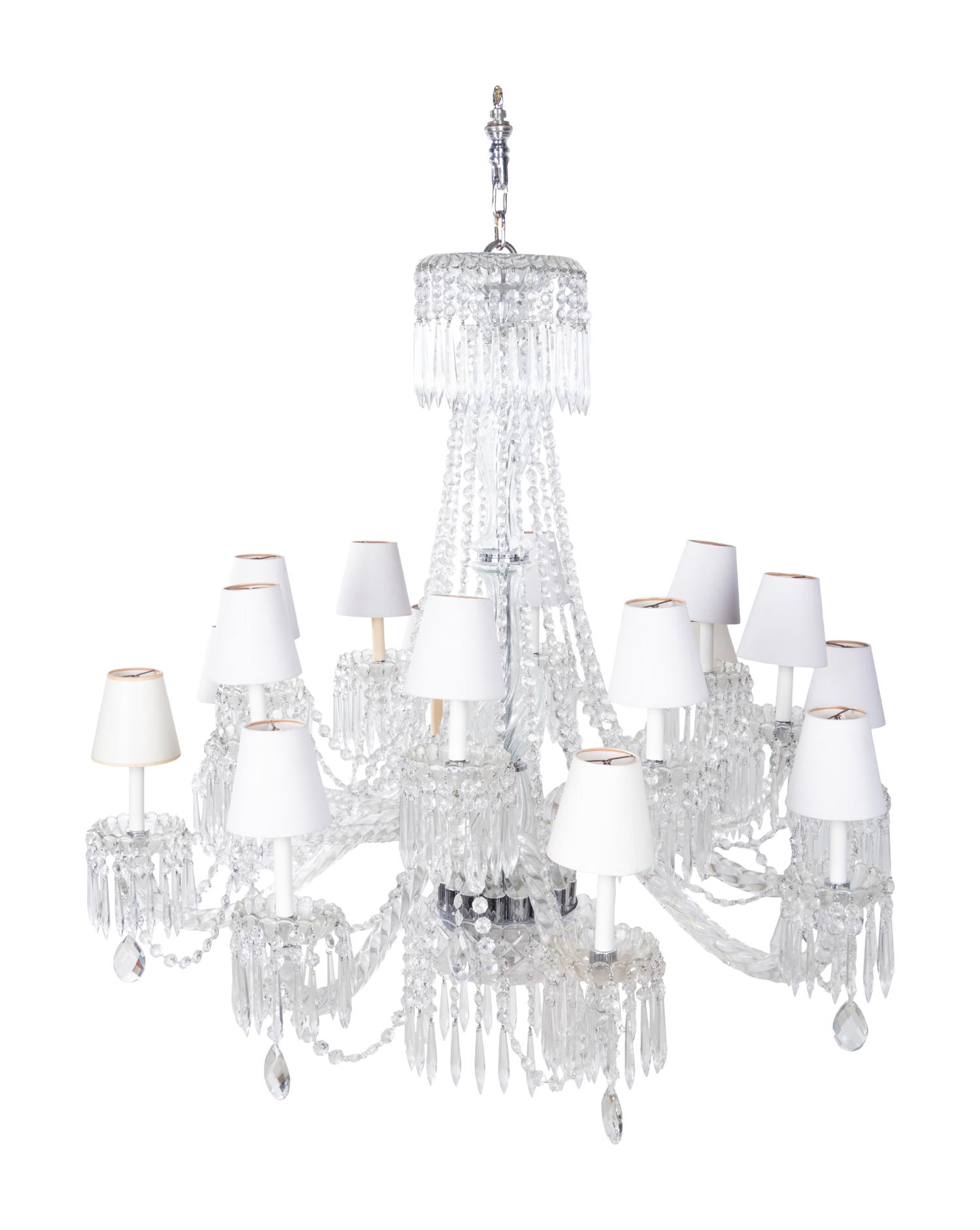 A Pair of Cut Glass Sixteen-Light Chandeliers