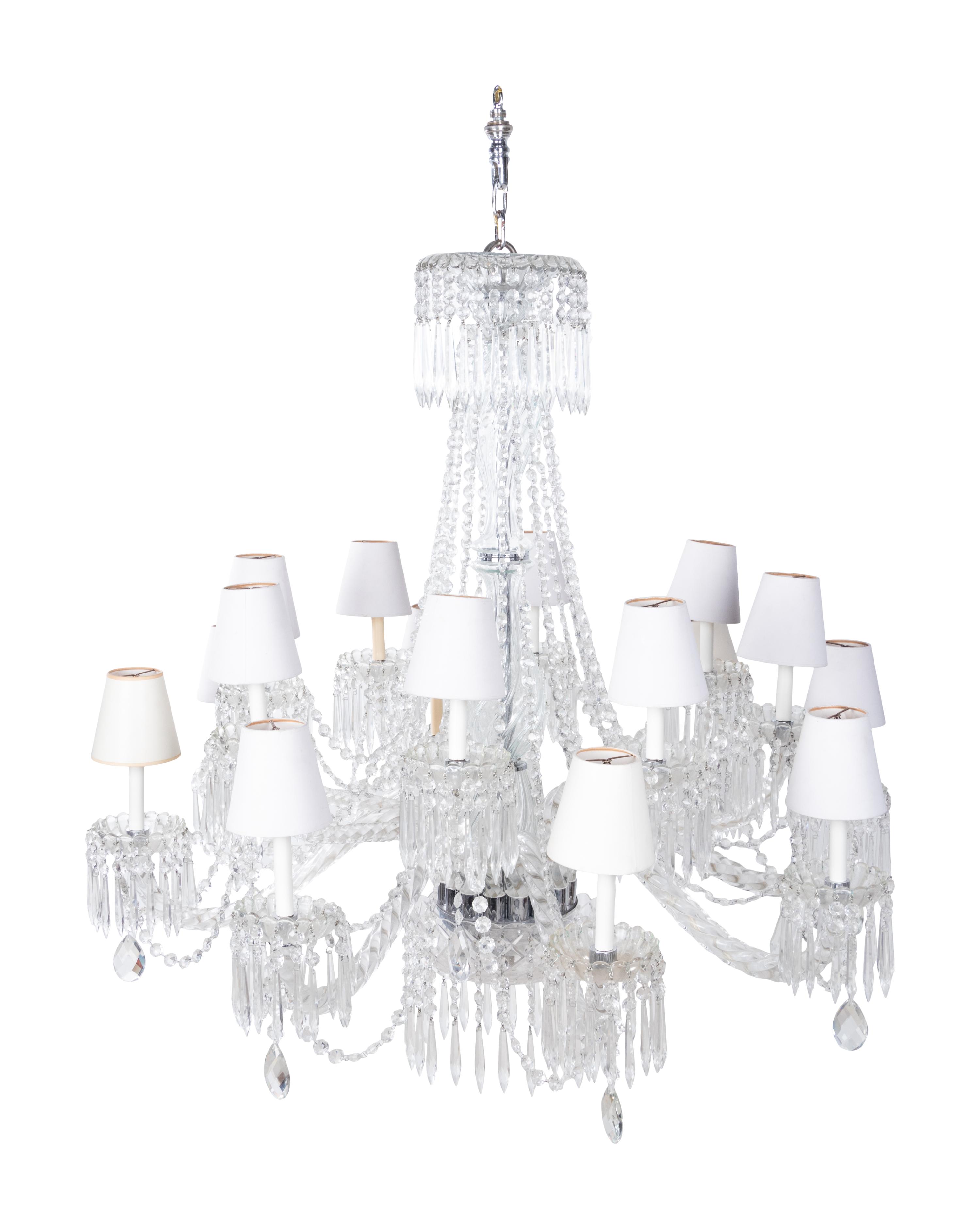 A Pair of Cut Glass Sixteen-Light Chandeliers