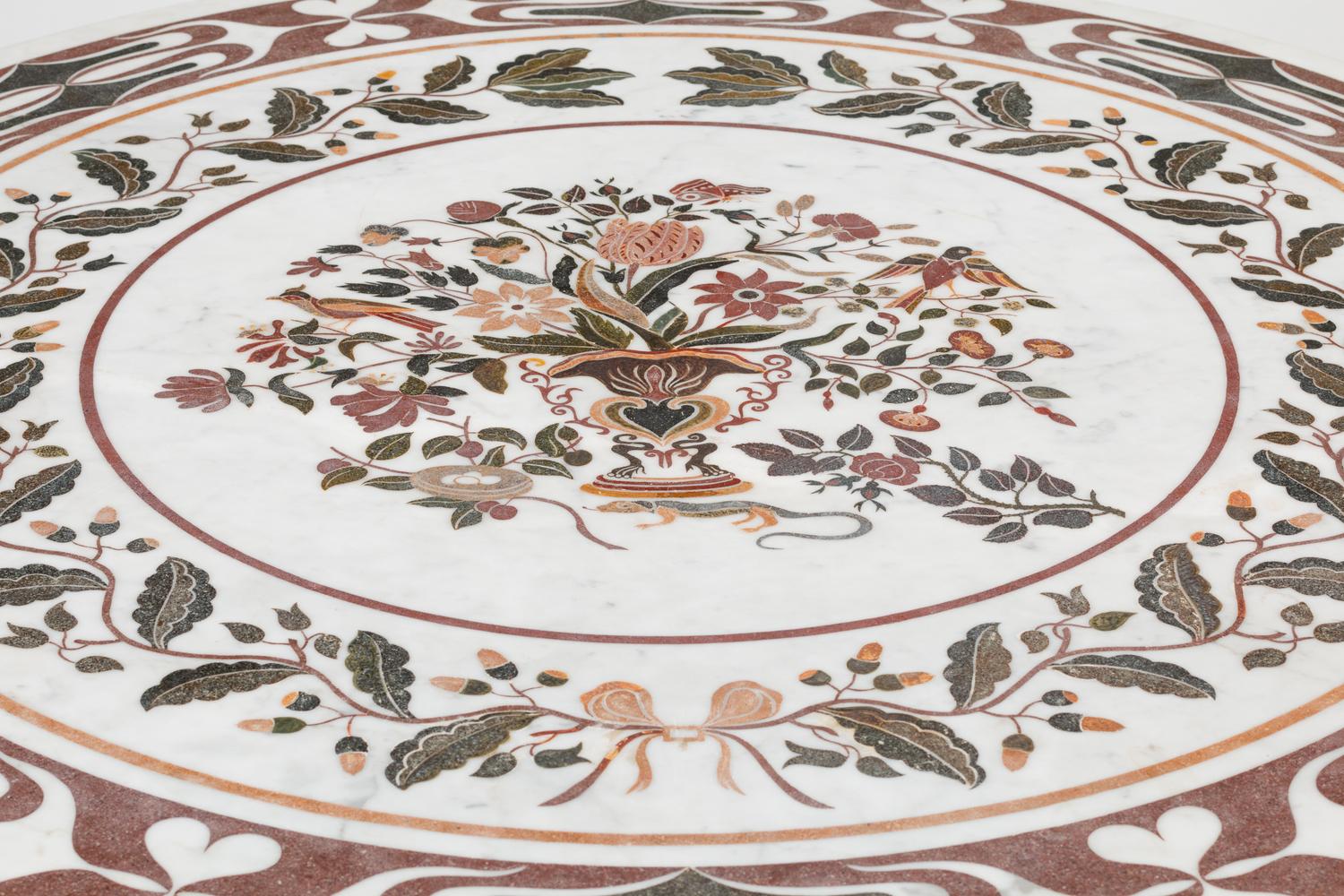 An Italian Baroque Style Giltwood Table Base with an Associated Scagliola Top