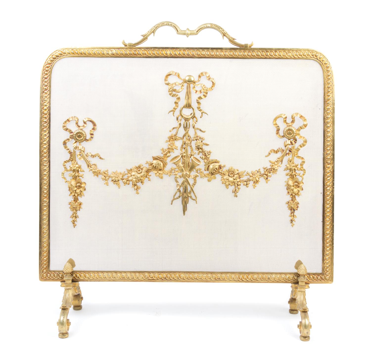 A Louis XVI Style Gilt Bronze Fire Screen Height 28 3/4 x width 28 inches. — 19TH CENTURY