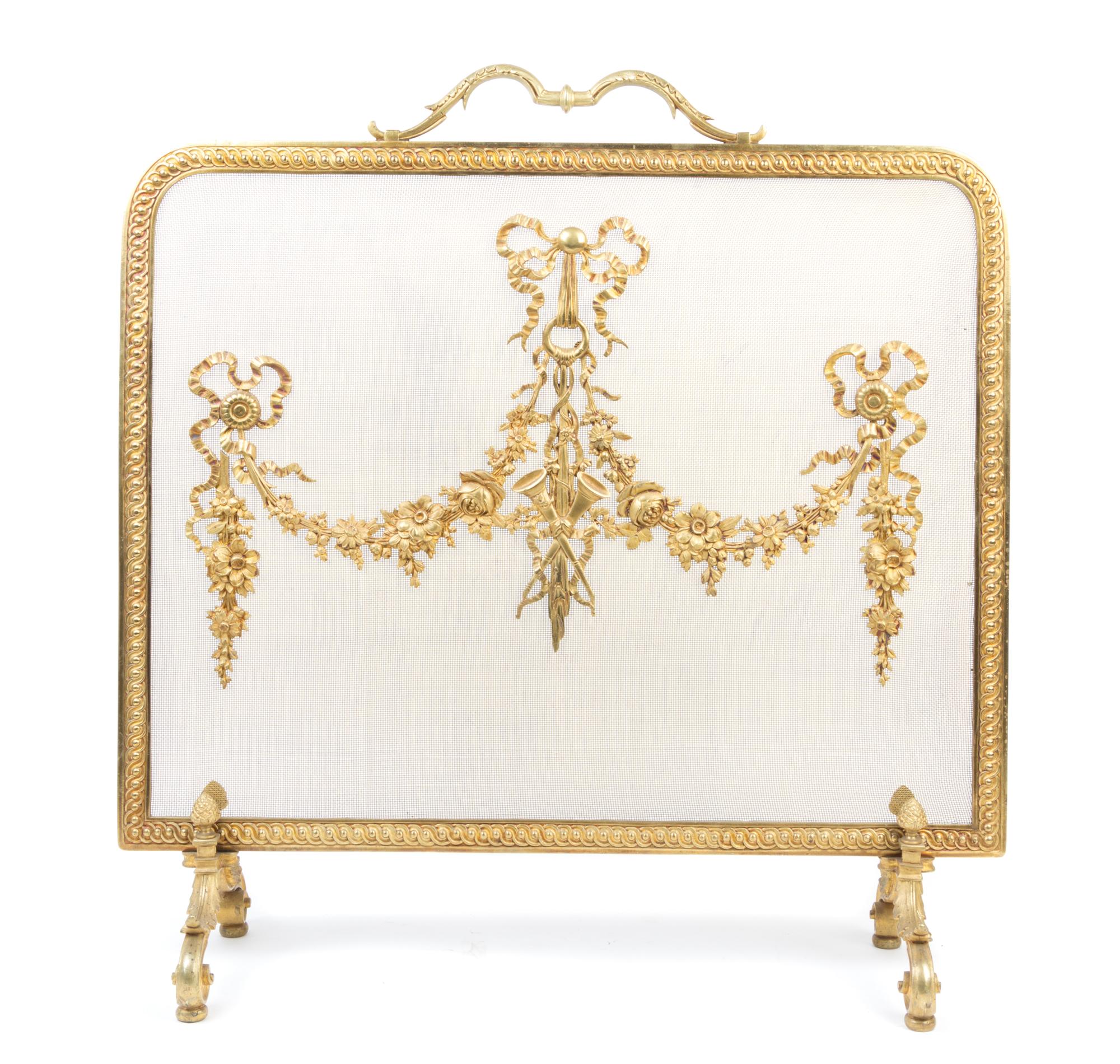 A Louis XVI Style Gilt Bronze Fire Screen Height 28 3/4 x width 28 inches. — 19TH CENTURY