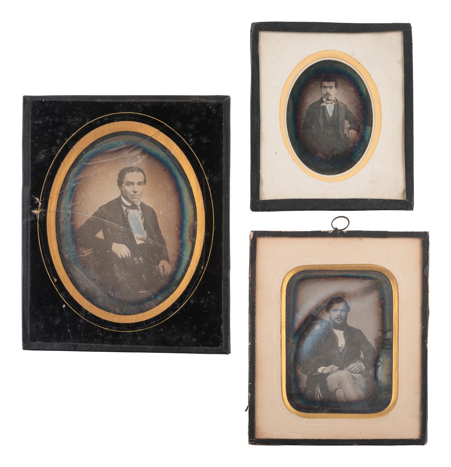 [EARLY PHOTOGRAPHY]. 15 European daguerreotypes of men housed in passe partout mounts.