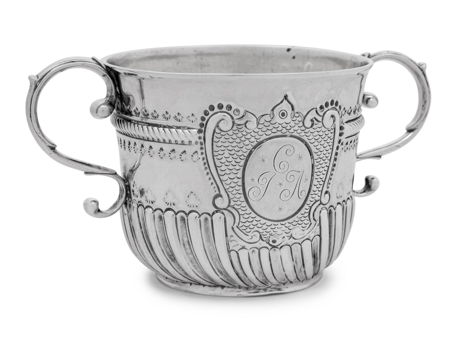 A Queen Anne Britannia Silver Caudle Cup