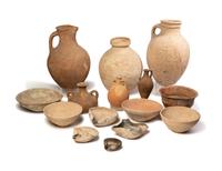 A Group of 15 Roman Pottery Vessels and Oil Lamps