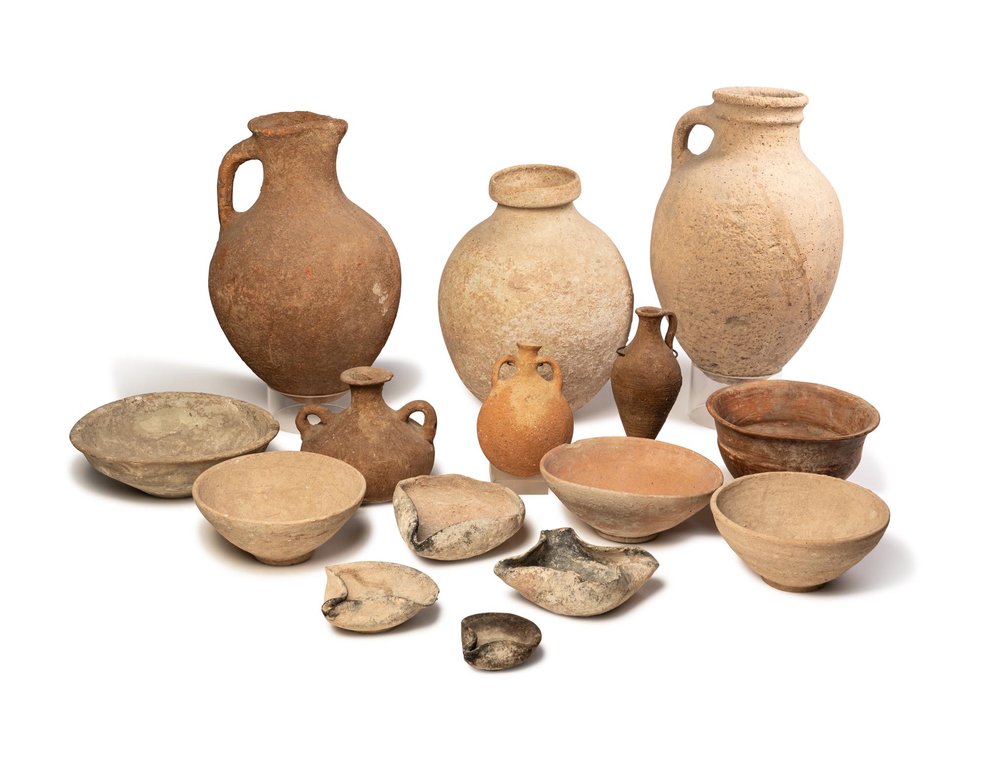 A Group of 15 Roman Pottery Vessels and Oil Lamps