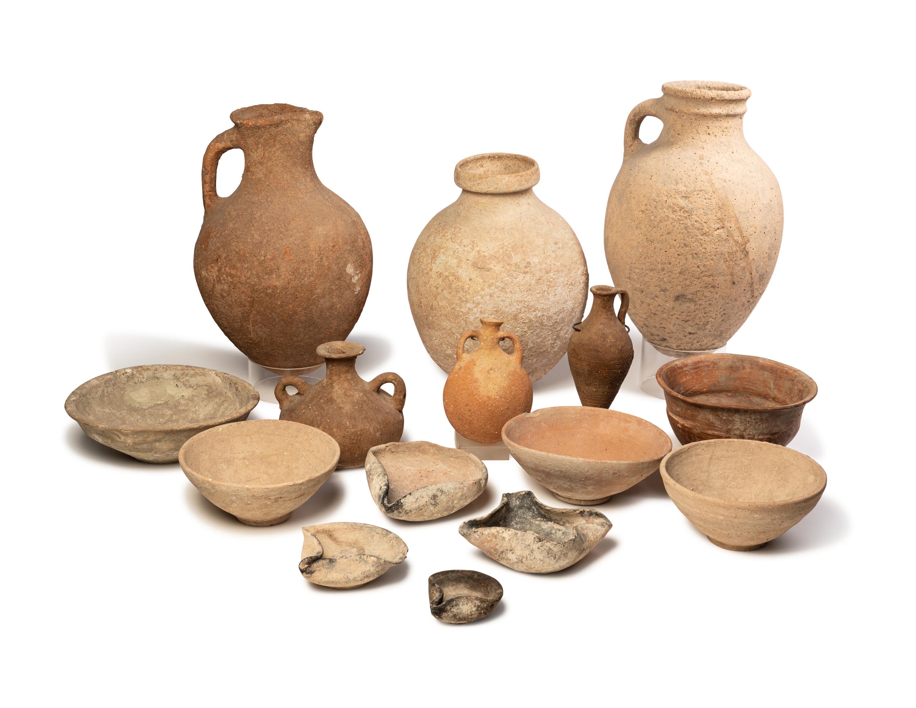 A Group of 15 Roman Pottery Vessels and Oil Lamps