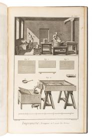 [PRINTING HISTORY]. DIDEROT, Denis (1713-1784) and Jean le Rond D'ALEMBERT (1717-1783). "Imprimerie en Caracteres" -- "Fonderie en Caracteres d'Imprimerie." Excerpted from: Encyclopédie, ou Dictionnaire Raisonné des Sciences, des arts et des métiers. Imprimerie en caractères. Fonderie en caractères d’imprimerie . [France: André-François Le Breton, ca 1760].