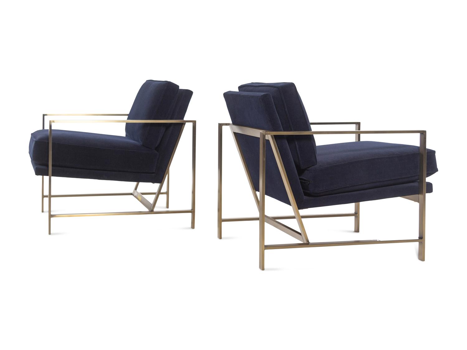 A Set of Four Contemporary Brass and Velvet Armchairs