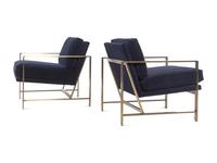 A Set of Four Contemporary Brass and Velvet Armchairs